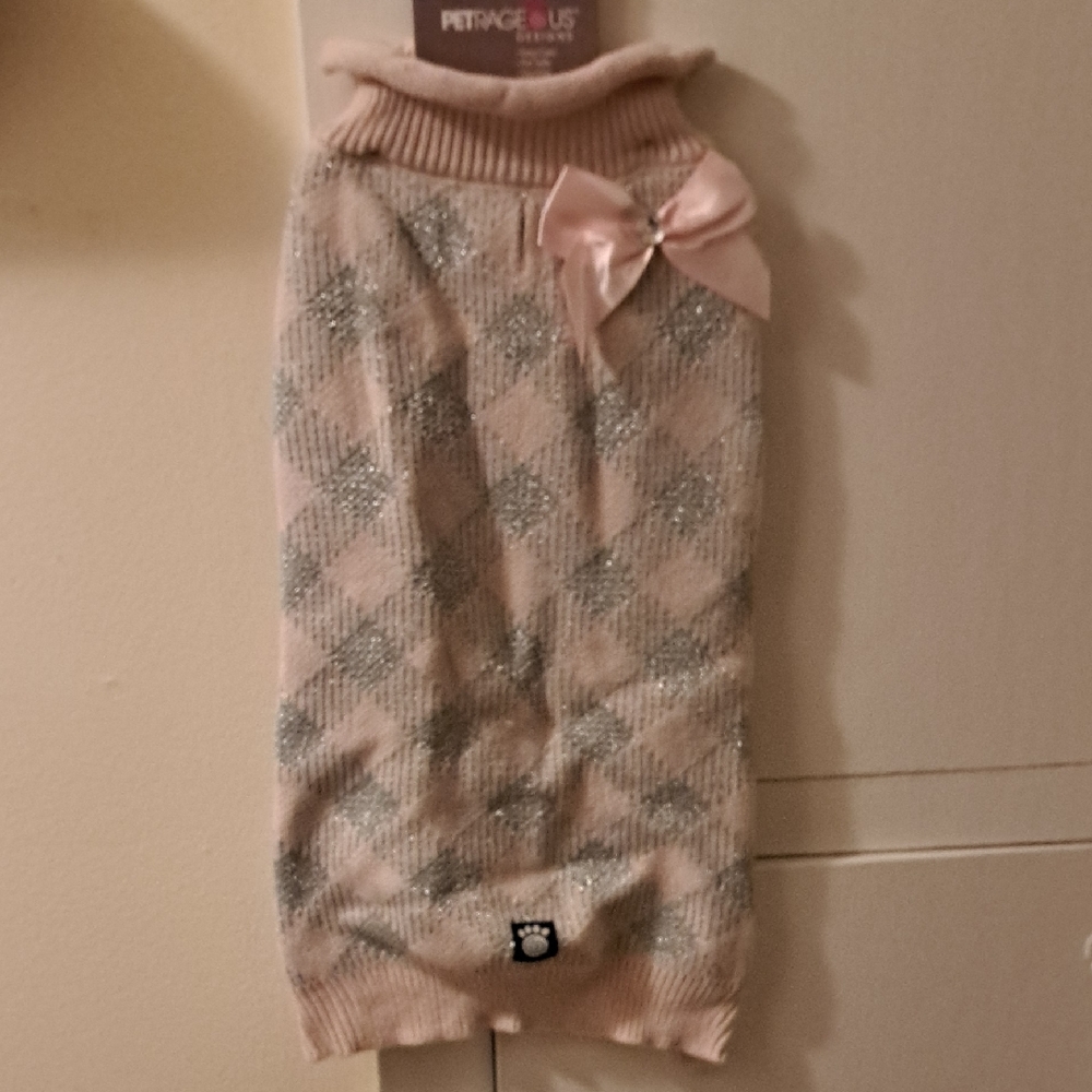 Petrage Us Argyle Pink and Gray Pet Sweater with Bow